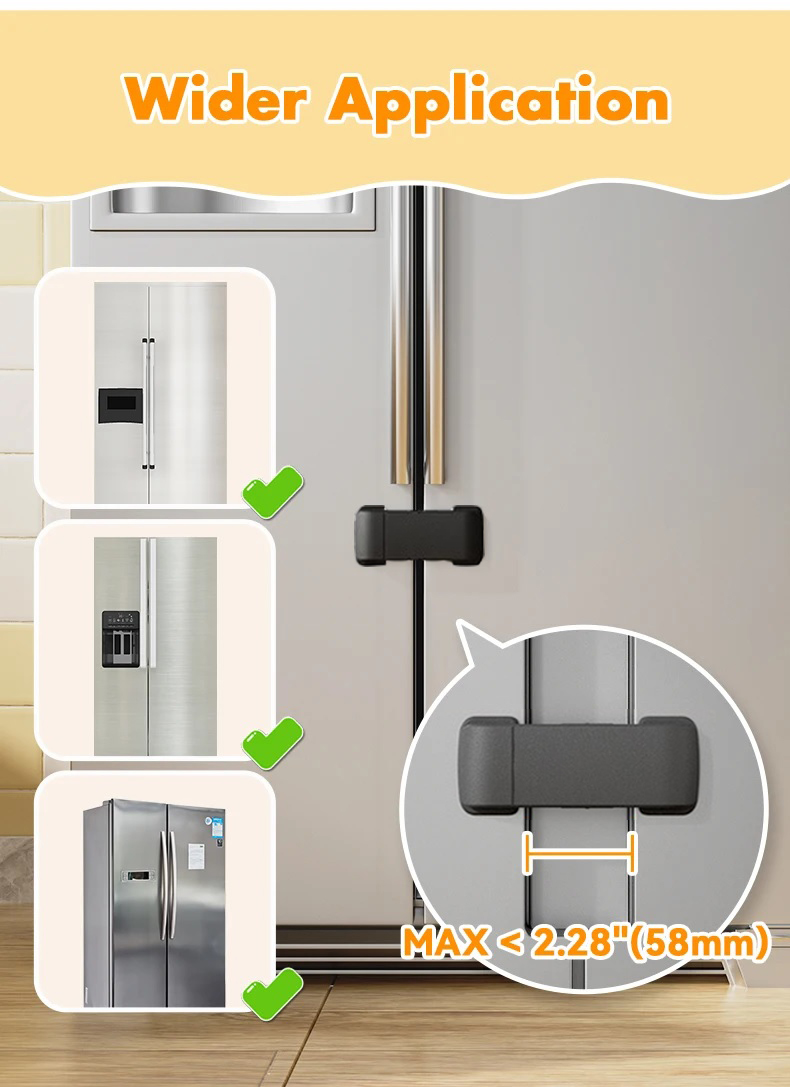 Kiddie Guard Baby Safety Multipurpose Latch Lock For Refrigerator Freezer Cupboards Cabinets Lock Door Gap Distance Cabinet Door Lock Protect Baby - 1Pcs