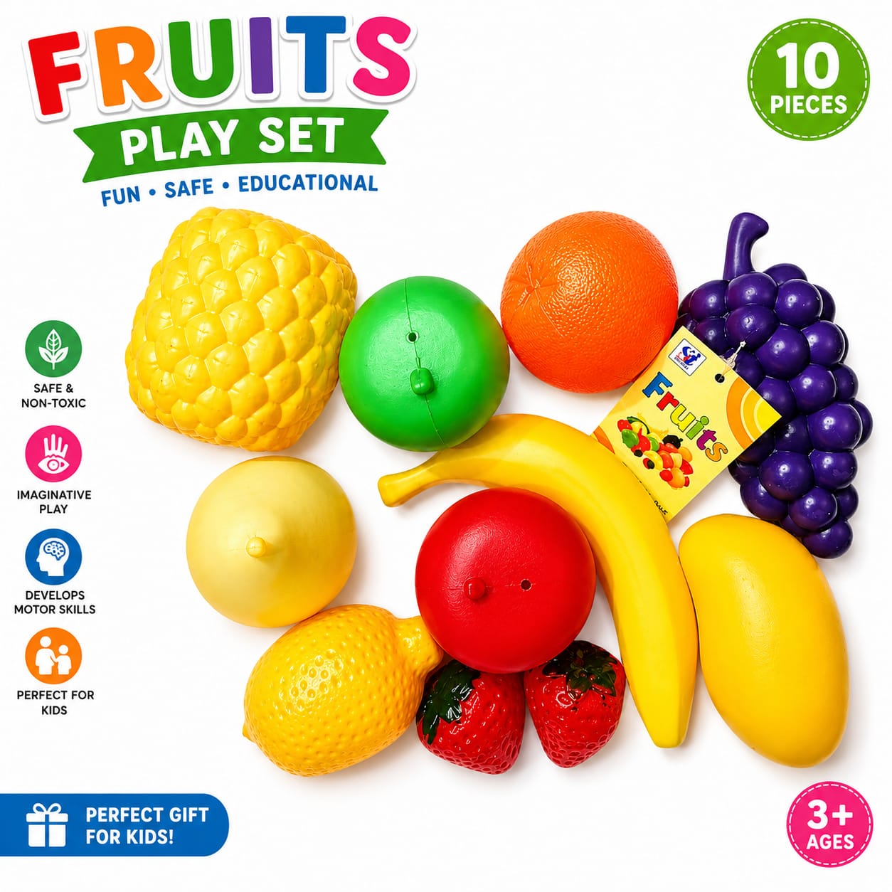 11pc Artificial Plastic Fruits Play Toys Kitchen Pretend Play Set Home Decoration Multi Color Mixed Plastic Fruits Toy Collection Montessori Learning Toys Educational Kitchen Role Play Toys for Toddlers
