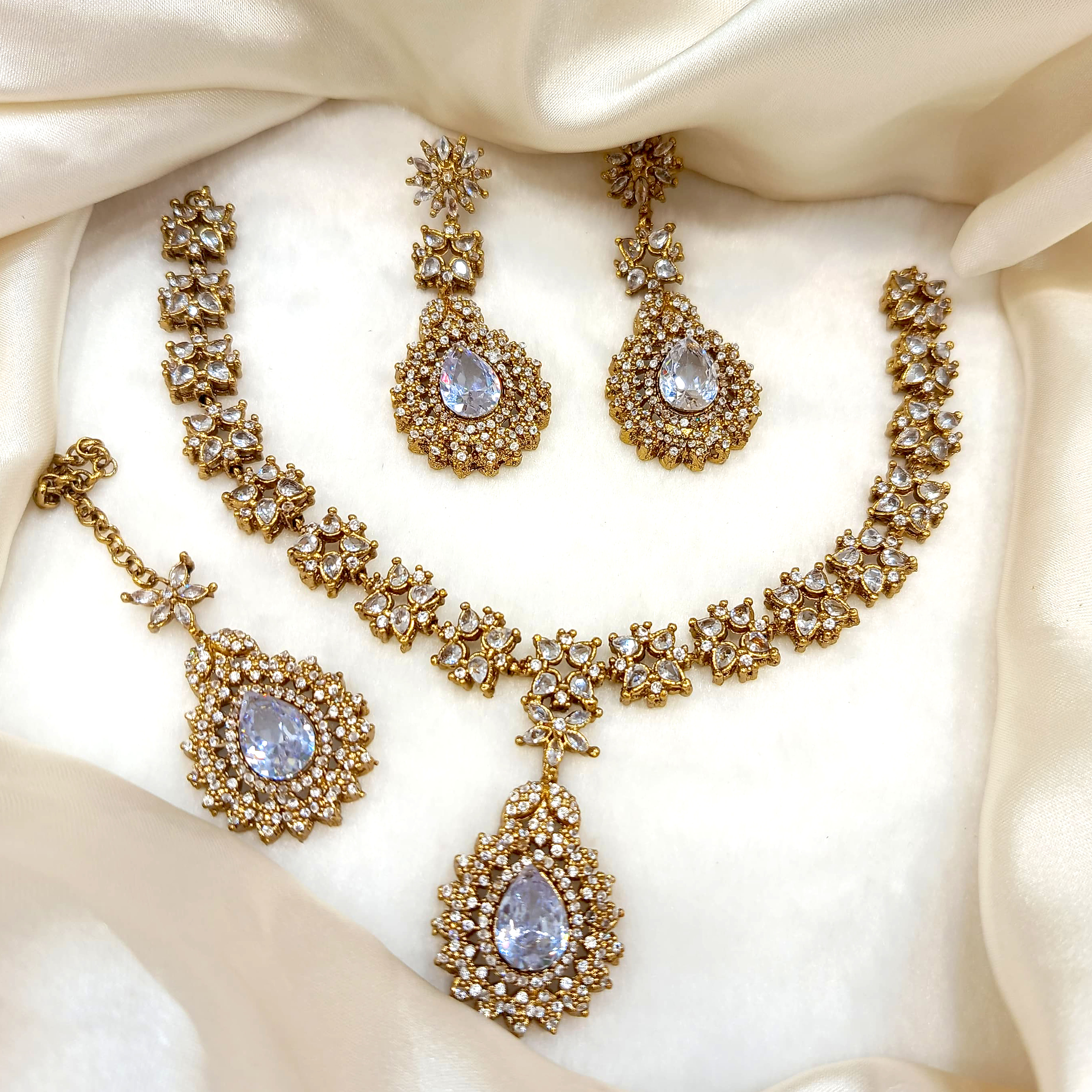 Necklace Set With Earrings And Tikka, Zircon stone work fine quality product