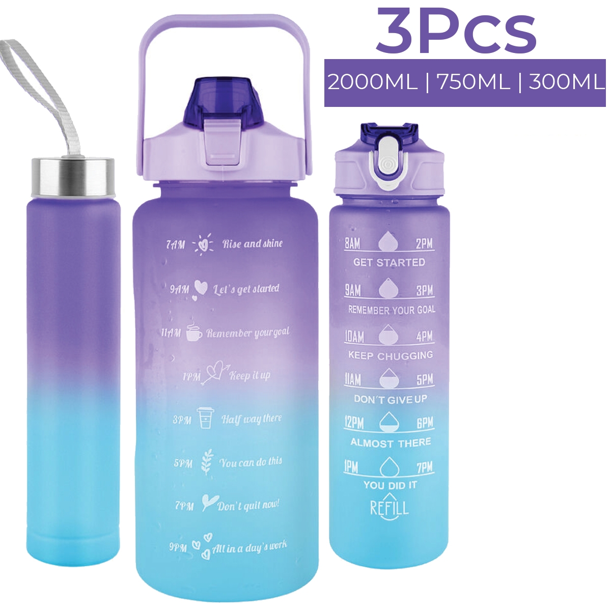 2000ml Motivational Water Bottle With Straw | 2L Gradient Color Drinking Water Bottle