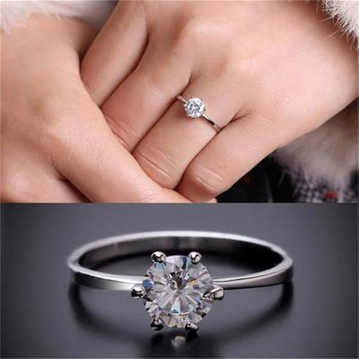 SILVER & GOLD Charm Simulated Engagement Ring Diamond Ring Luxury Finger Rings