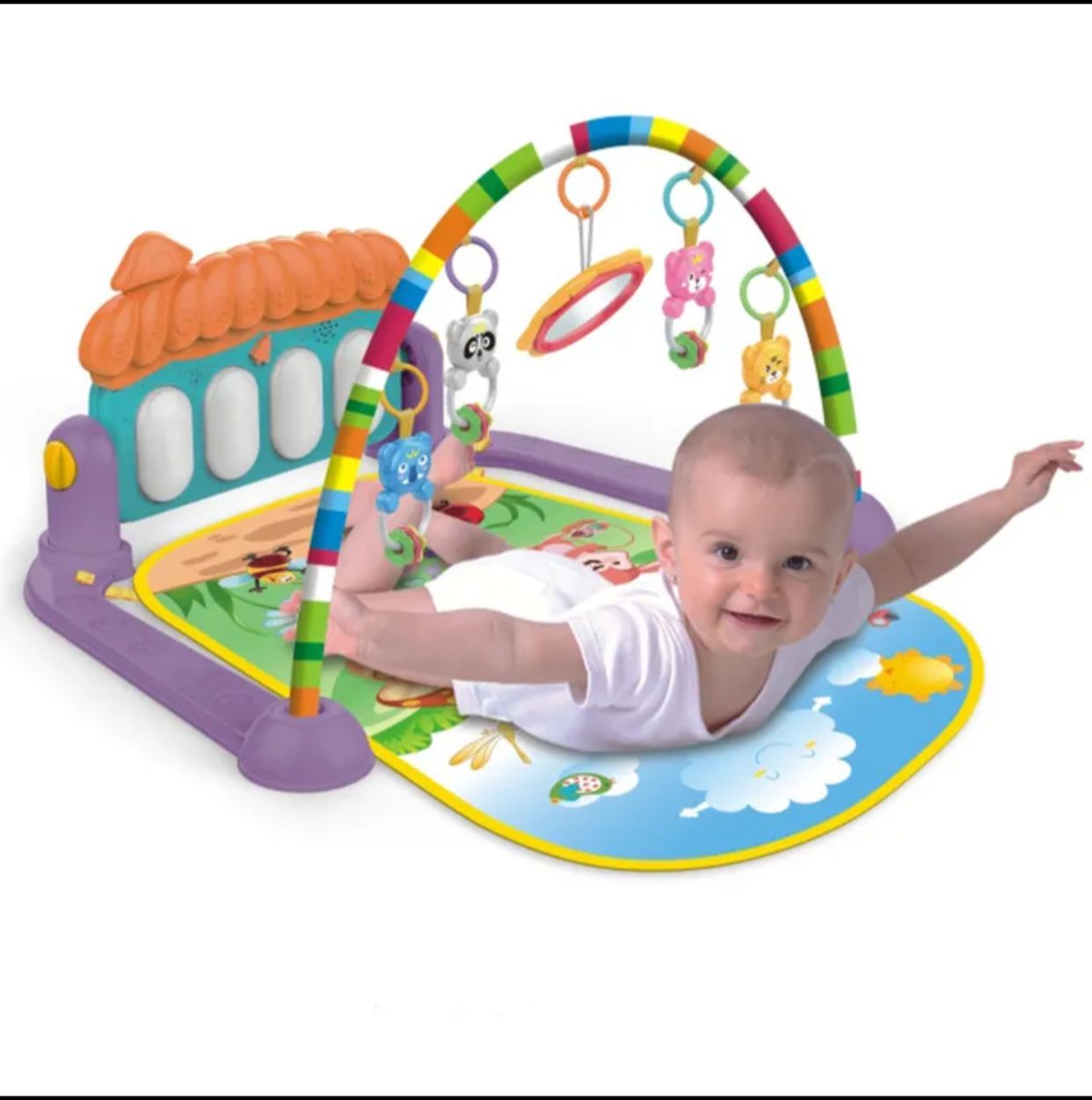 Huanger 3 In 1 Newborn Baby Toddler Activity Play Gym Piano Fitness Rack Play Mat, Baby Play Mat with Hanging Rattles For kids baby / Indoor Games Baby / Baby Play gym Mat Newborn Play Gym Piano Fitness Rack Mat Play Gym For Newborn Babies