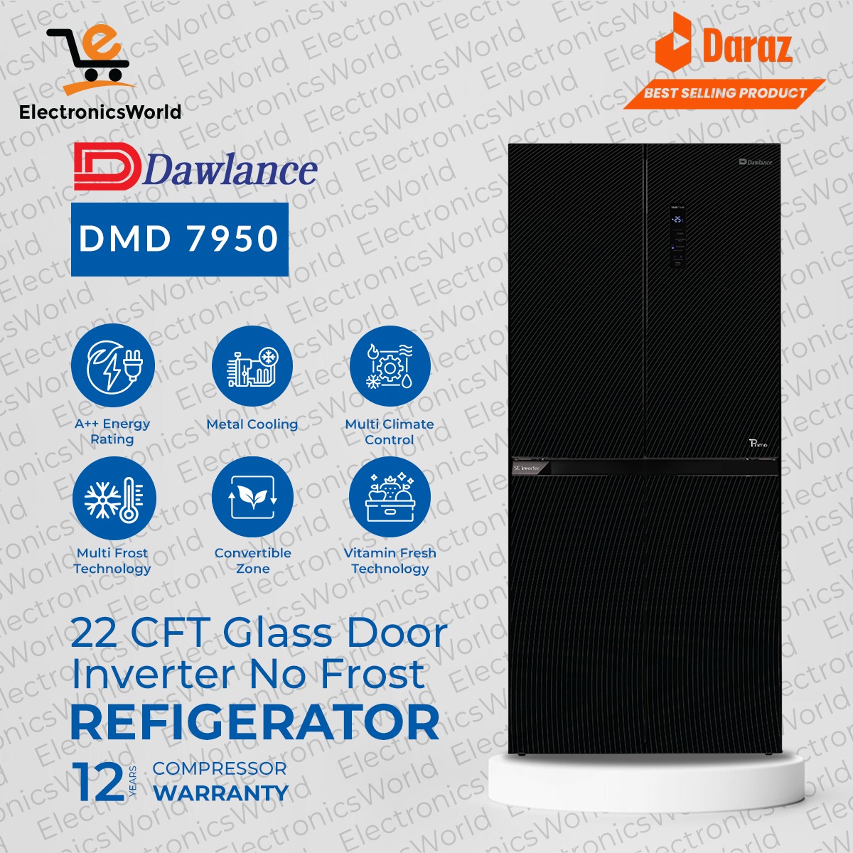 Dawlance No Frost Refrigerator | Model DMD 7950 GD Inverter No Frost Refrigerator  (4 Door )/ 24 Cubic Feet Extra Large size/ with 20 Years Compressor  Warranty