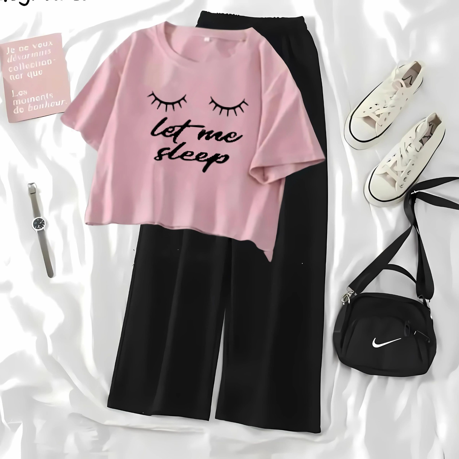 High-Quality Summer Printed Crop Top Tee and Black Plazo Combo Set