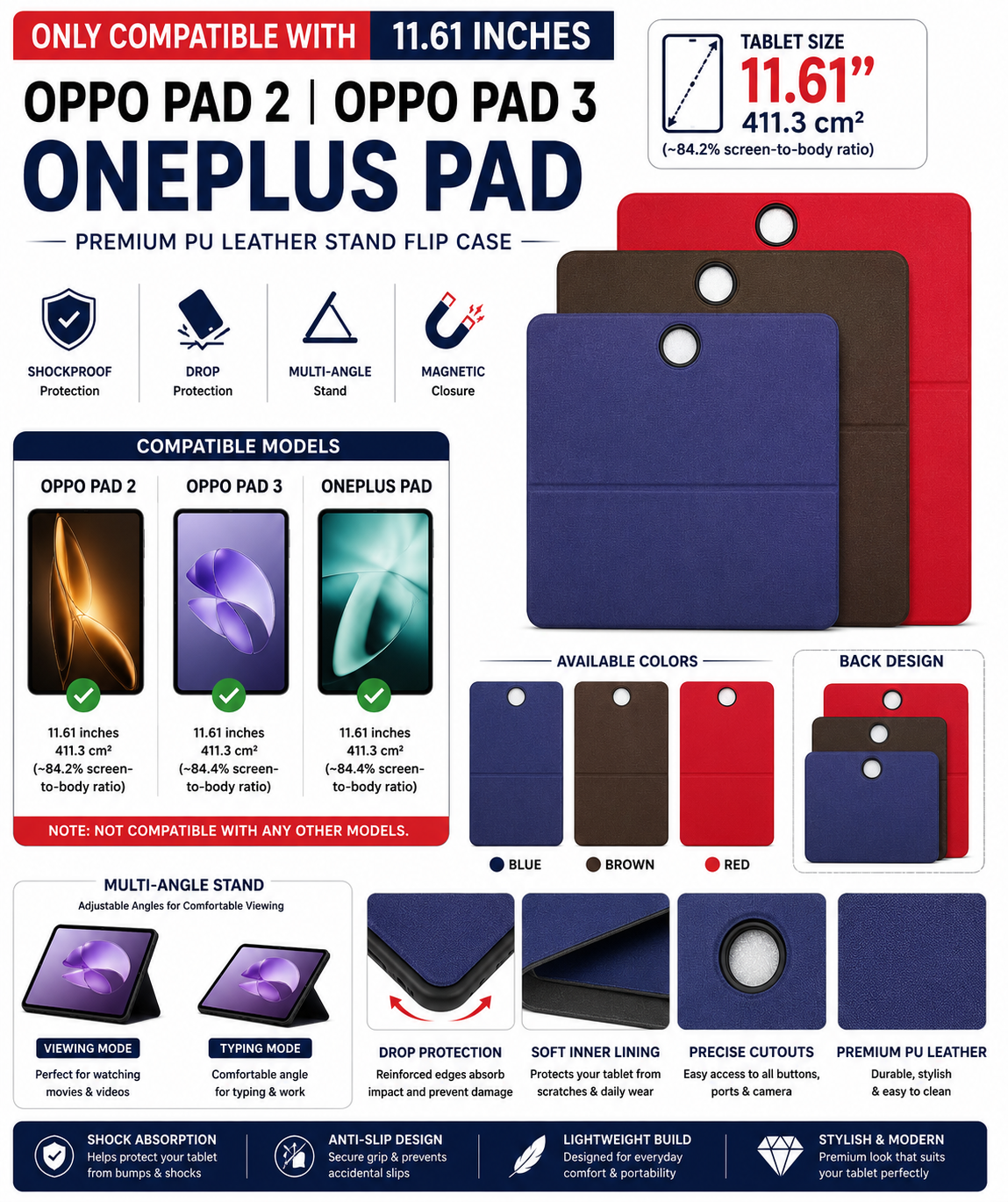 Case For OnePlus Pad or OPPO Pad 2 / OPPO Pad 3 with our stylish Premium PU Leather Smart Case