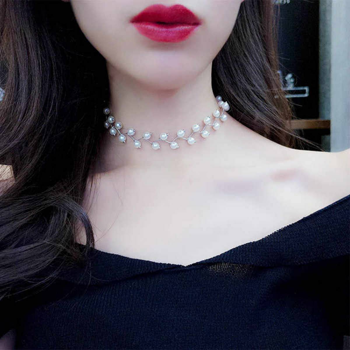 Elegant Pearl Bead Statement Necklace 