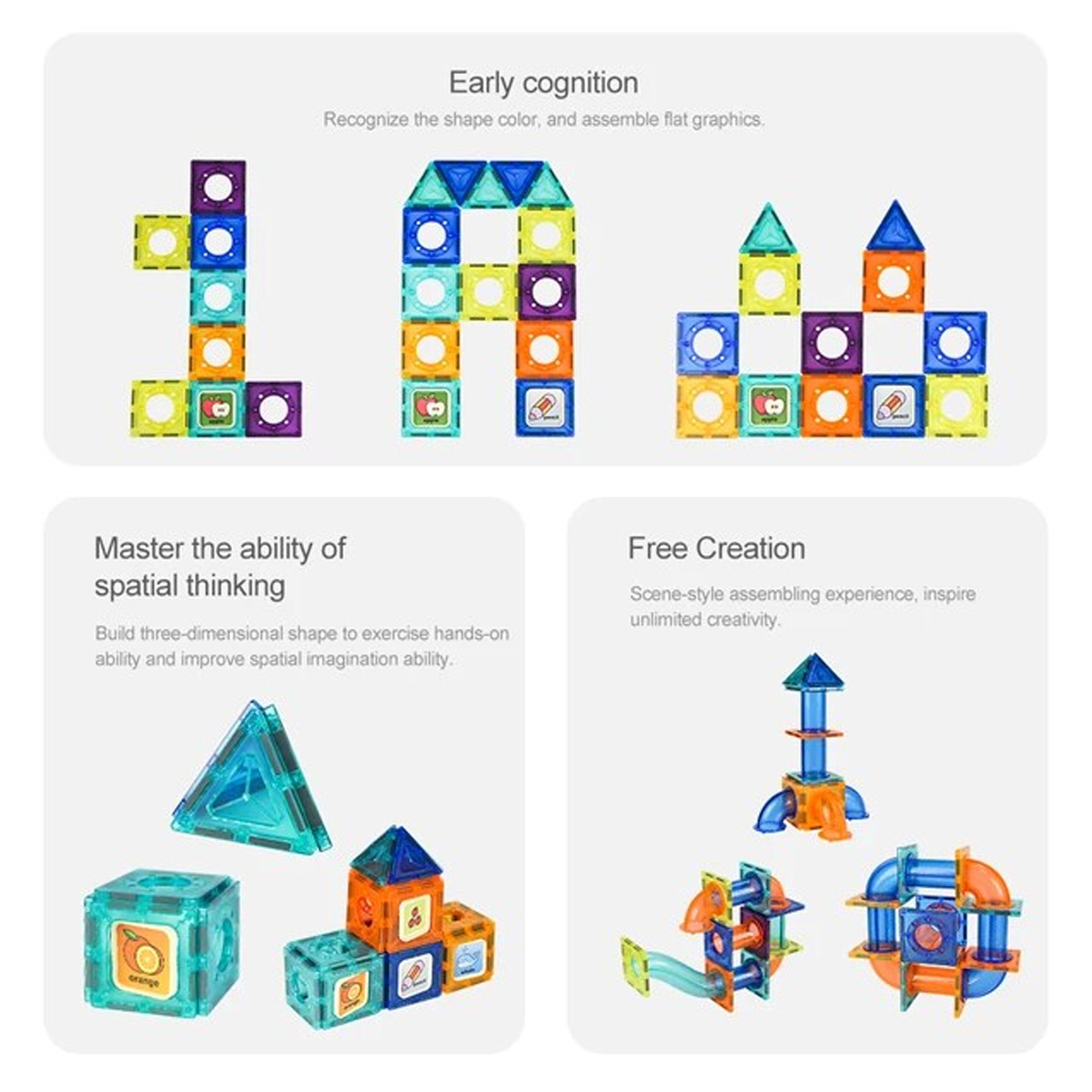 Magnetic Tiles Marble Run For Kids, 3D Clear Color Magnetic Building Blocks Set 68 Pcs, Building Blocks Set Race Track Toy Construction Kit Castle Building Blocks For Toddlers Educational STEM Toys Building Set Gift For Kids Ages 3 and Above