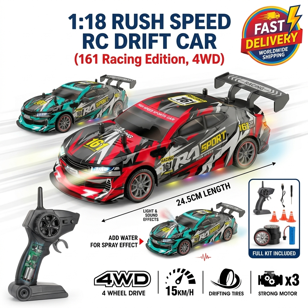 KIDDO KASTLE -  Remote Control Speed Racing 1:18 RC Chevrolet Drift Car With Spray Smoke | RC Chevrolet 4x4 Drifting Car 2.4G RC Drift Car with LED Light Rechargeable Remote Control Racing Car Vehicle Replaceable Tire Competition Race Car Toy For Kids Boy