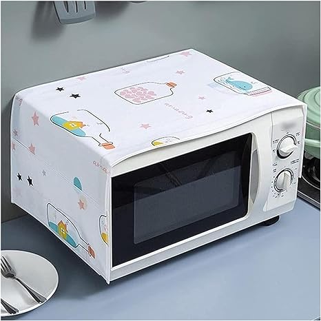 Imported Microwave Oven Dust-Proof Cloth Protective CoverWaterproof Microwave Oven Covers Storage Bag Double Pockets Dust Covers Microwave Oven Hood/Cat (Design: Random)