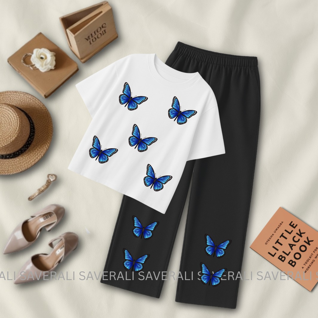 Printed Summer Crop top Tshirt and Plazo Complete Suit For Women