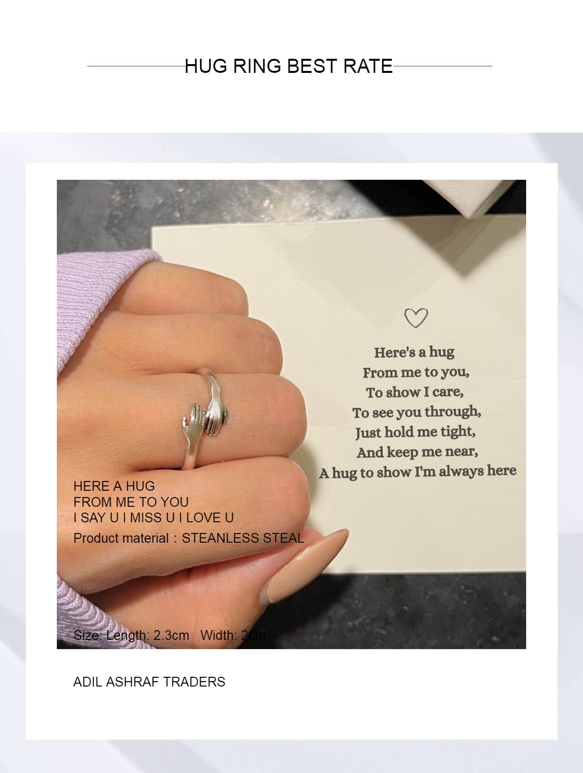 Hug ring, Hand ring, Hugging Hands ring, Hold me tight, Adjustable