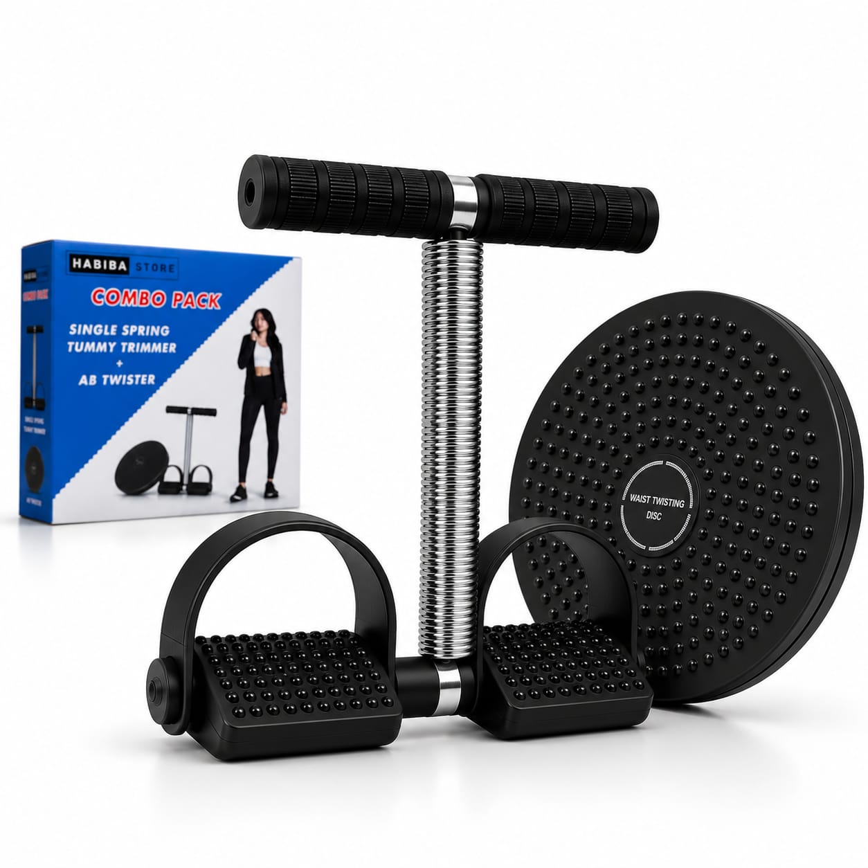 Tummy Trimmer Single Spring with Twister Plate Disc – Home Gym Fitness Exercise Machine | Ab Exerciser | Belly Fat Loss | Waist Twister | Full Body Workout Equipment for Men & Women - Habiba Store (Lahore)