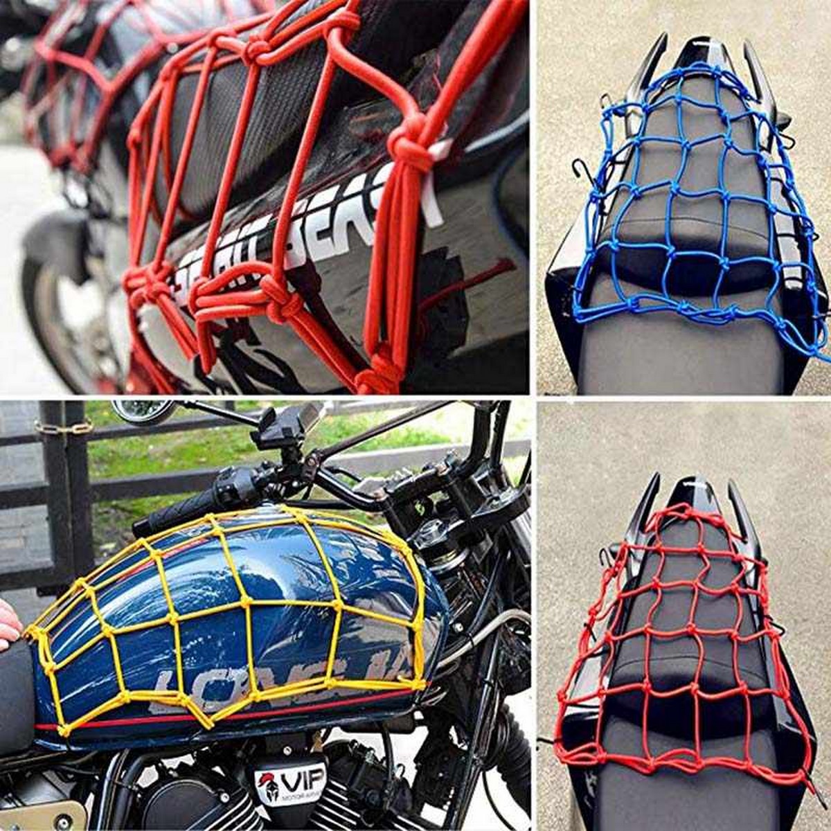 Motorcycle Bike Helmet & Luggage Tuck Net Elastic String Bag Cargo Cover Seat Net 6 Hooks