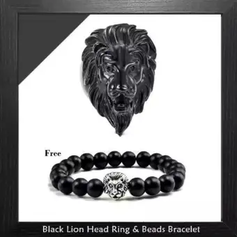 Black Lion New Trending Ring For Men With Free Bracelet