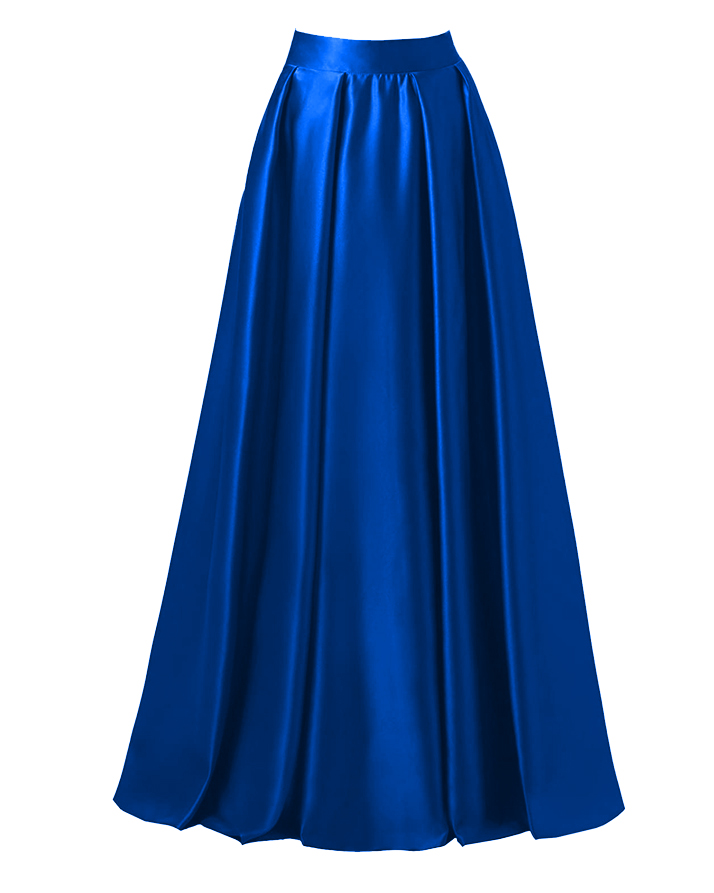 Back Elasticated Solid Silk Flared Swing Maxi Skirt For Women. AE-6707