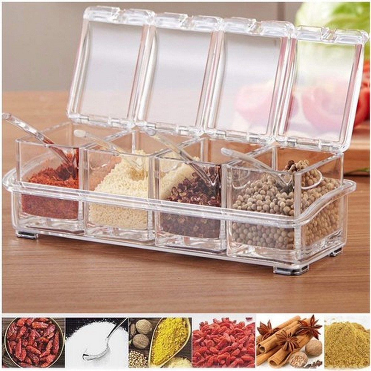 4pcs Crystal Spice Box/Masala Box/Seasoning Box/Multipurpose Box with