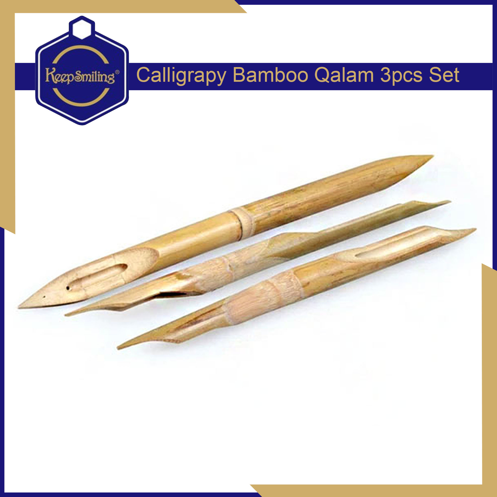 Keep Smiling- Pack Of 3 Different Style Calligraphy Bamboo Qalam/pen For Urdu And Arabic