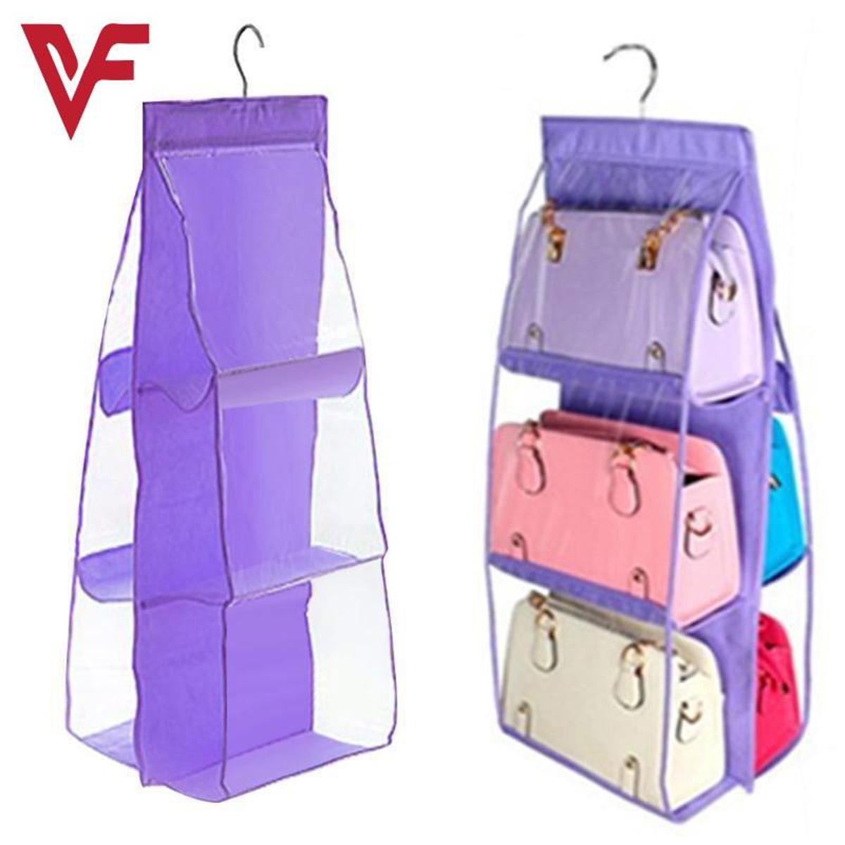Hanging Handbag Organiser 6 Pockets Shelf Bag Storage Holder Closet Wardrobe