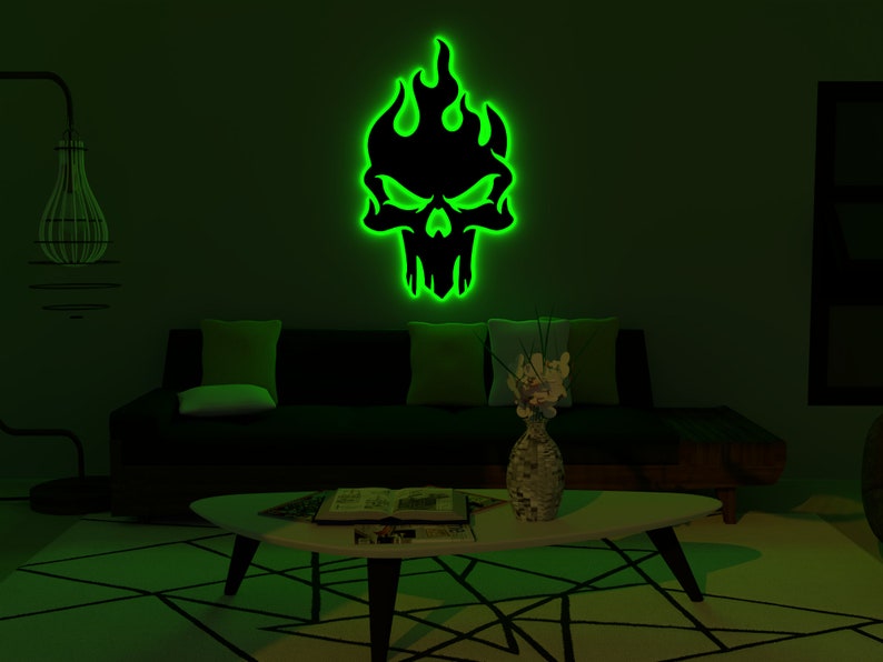 LED Wall Light RGB Skull Design Sconce with Long Wire and Laser Cut for Gaming Room Decor