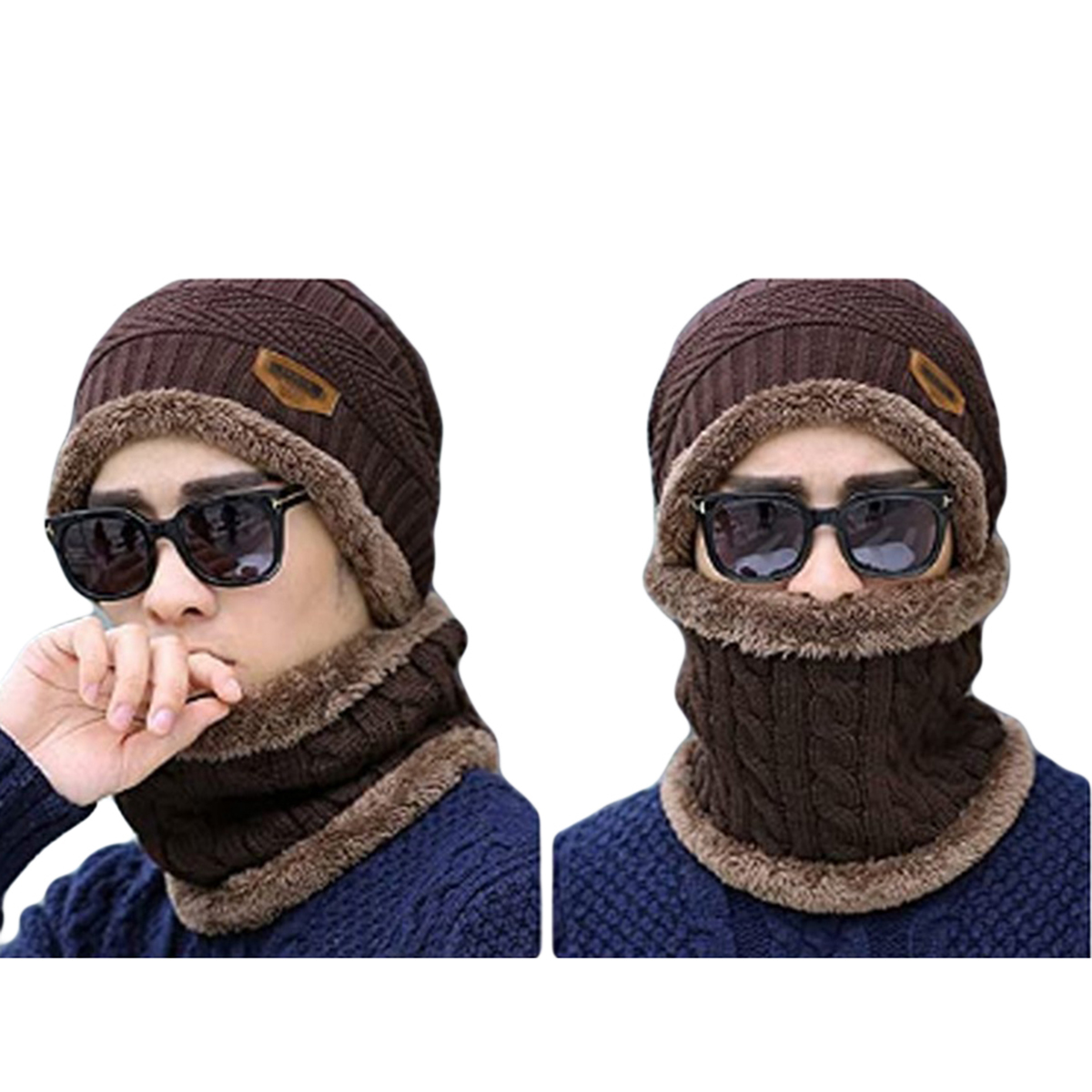 Winter Beanie Hat Scarf Set For Men Knitted Hat Winter Cap Neck Warmer Beanie Women Thick Wool Cap Neck Scarves