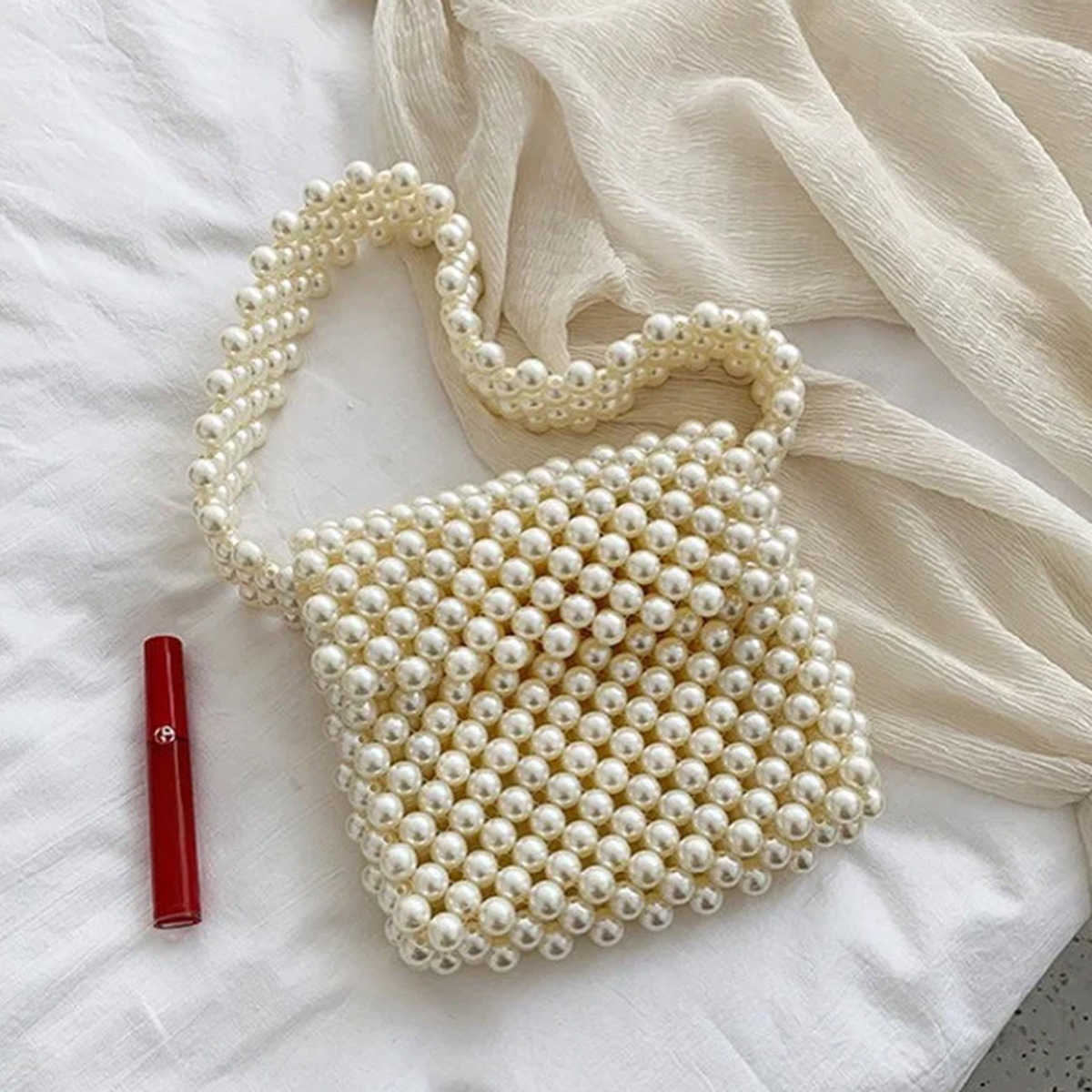 Luxury White Pearl Beaded Evening Bag – Crossbody & Shoulder Bag for Women