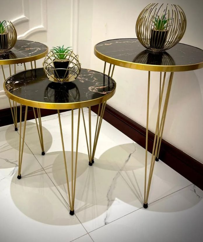 MDF Wood Daisy Nesting Table With Metal Stand - Set of 3 Round table Table - Decoration coffee table - Daisy coffee table - dining table Nesting table set - Side Table Coffee Table - Also Best For Decor - 1 Pc  2 pc  Set Of 3 Coffee Tables - Side Tables