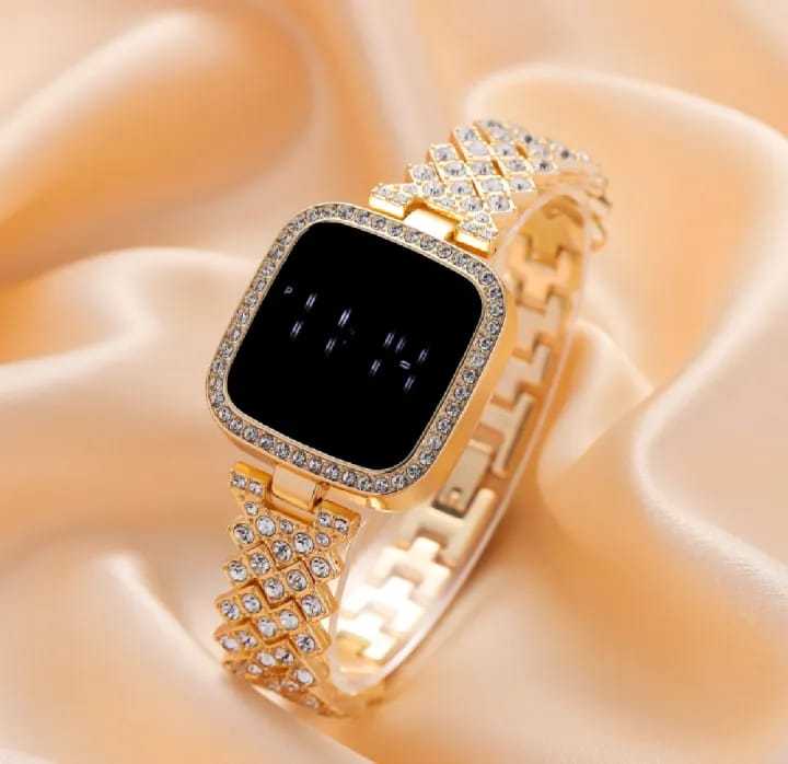 Full Diamond Touch Screen LED Watch Steel Chain with Diamonds Ladies Watches for Female Women Girls