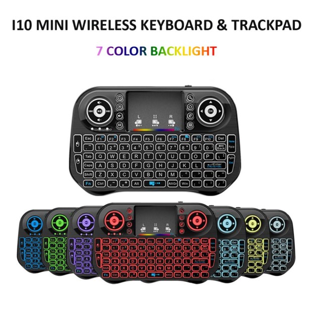 i10 MINI WIRELESS KEYBOARD + BLUETOOTH TOUCHPAD 7 COLOR BACKLIT LIGHT 2.4GHZ FULL CONTROL FOR LCD / LED / TV / PC / MOBILE / LAPTOP