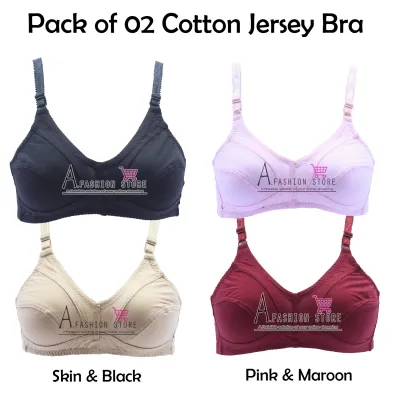 A.Fashion Pack of 02 Soft Cotton Jersey Hosiery Fabric Bra For Girls -  Brazier Brassier Undergarments for Women Multi Color - Ladies Under garments