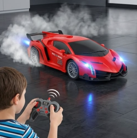 : Premium 1:14 Scale Remote Control Sports Car Toy for Kids - High Speed RC Racing Supercar with Spray Smoke Effect & LED Lights - Perfect Gift for Boys Ages 6+