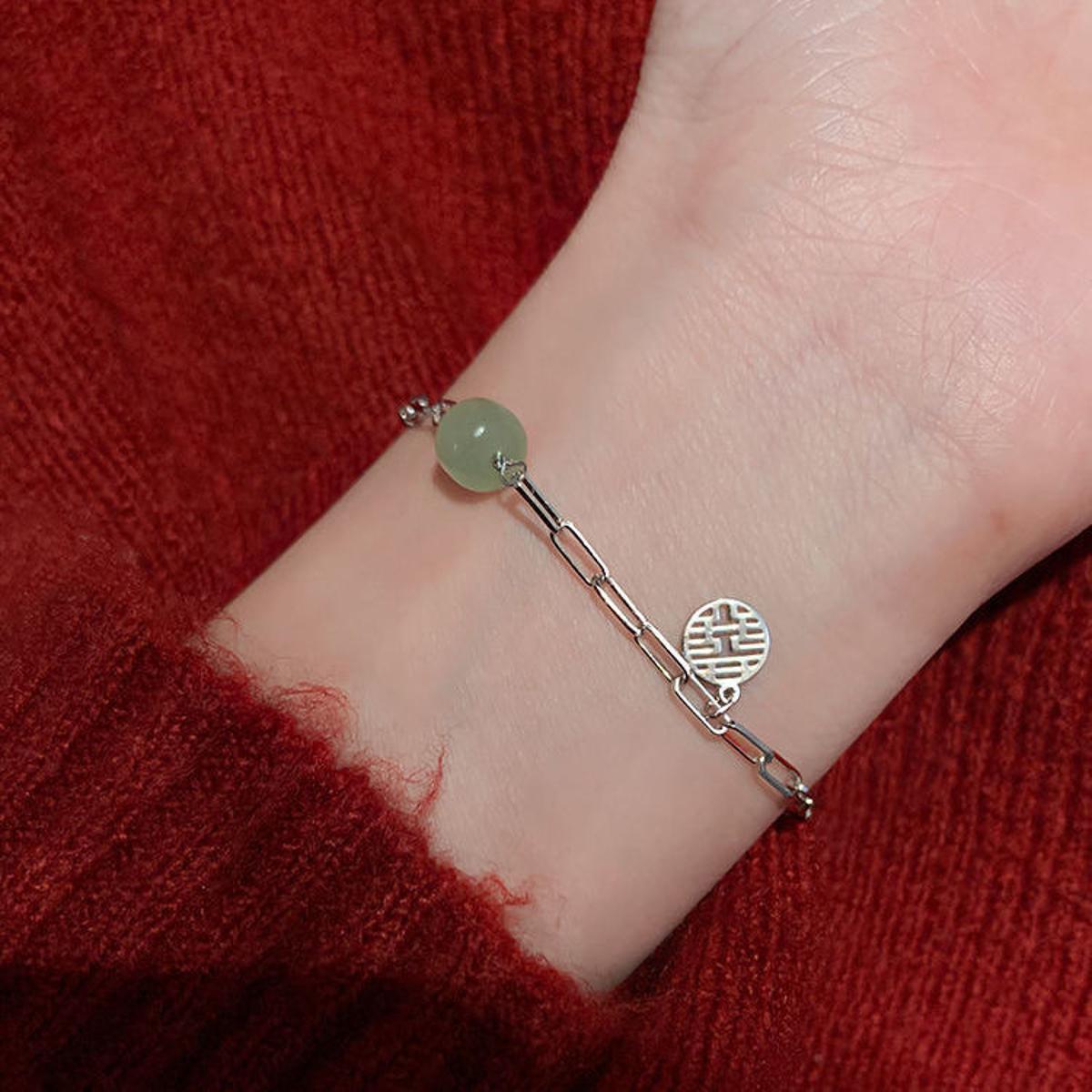 Fashion Jewelry Chinese Jade Pendant Exquisite Bracelet For Girls Elegant Trend Charm Metal Hand Chain For Girls Stylish Festive Birthday Friends Gift Jewelry Accessories Sooma Mart Bracelets For Women