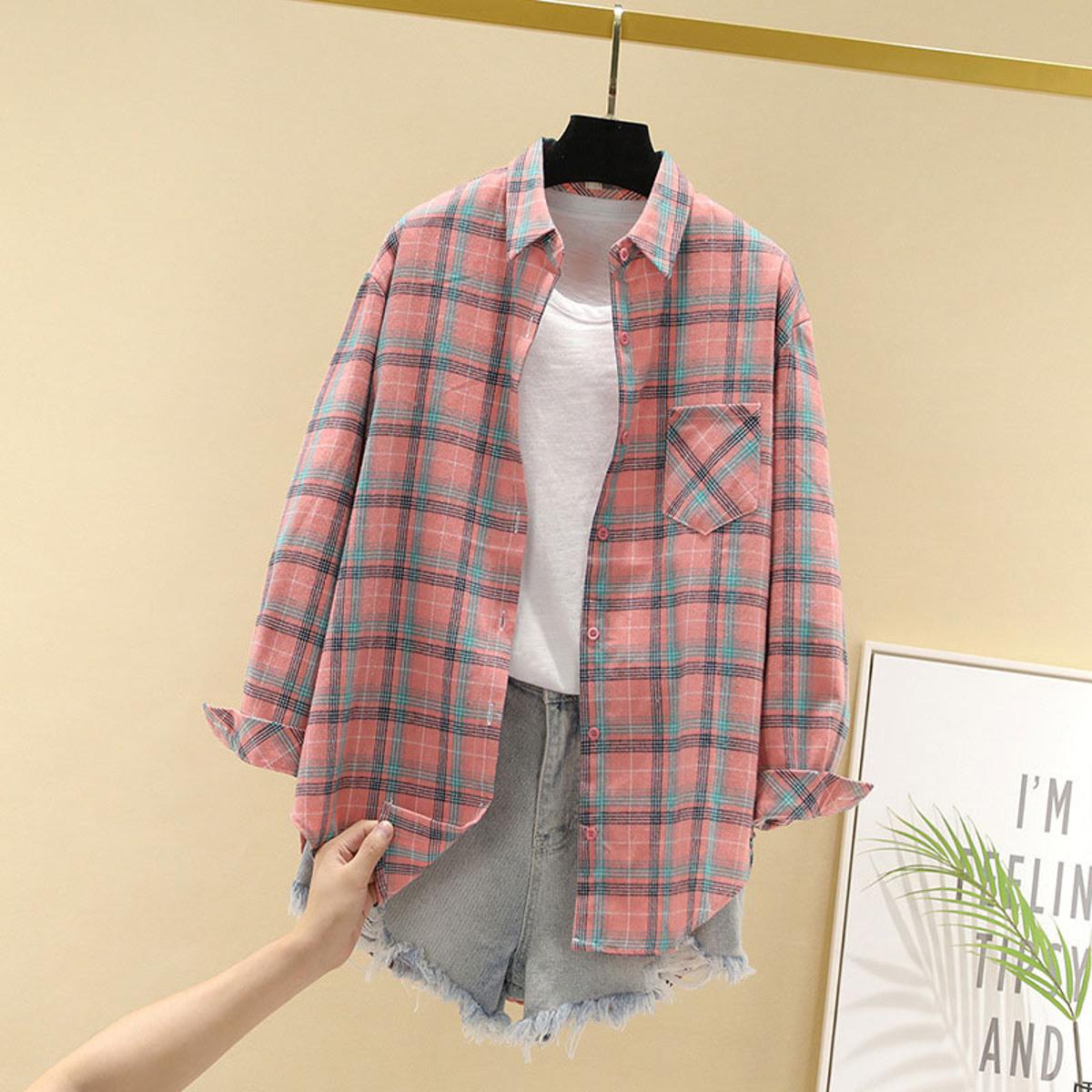 Plaid shirt women 2020 new Korean style all-match blouse loose long sleeve  shirt | Daraz.pk