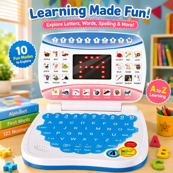 Mini Educational Laptop Toy for Kids with LED Display, Music, Learning Games & Fun Activities | Interactive Preschool Study Computer for Boys and Girls | Early Learning Toy Gift