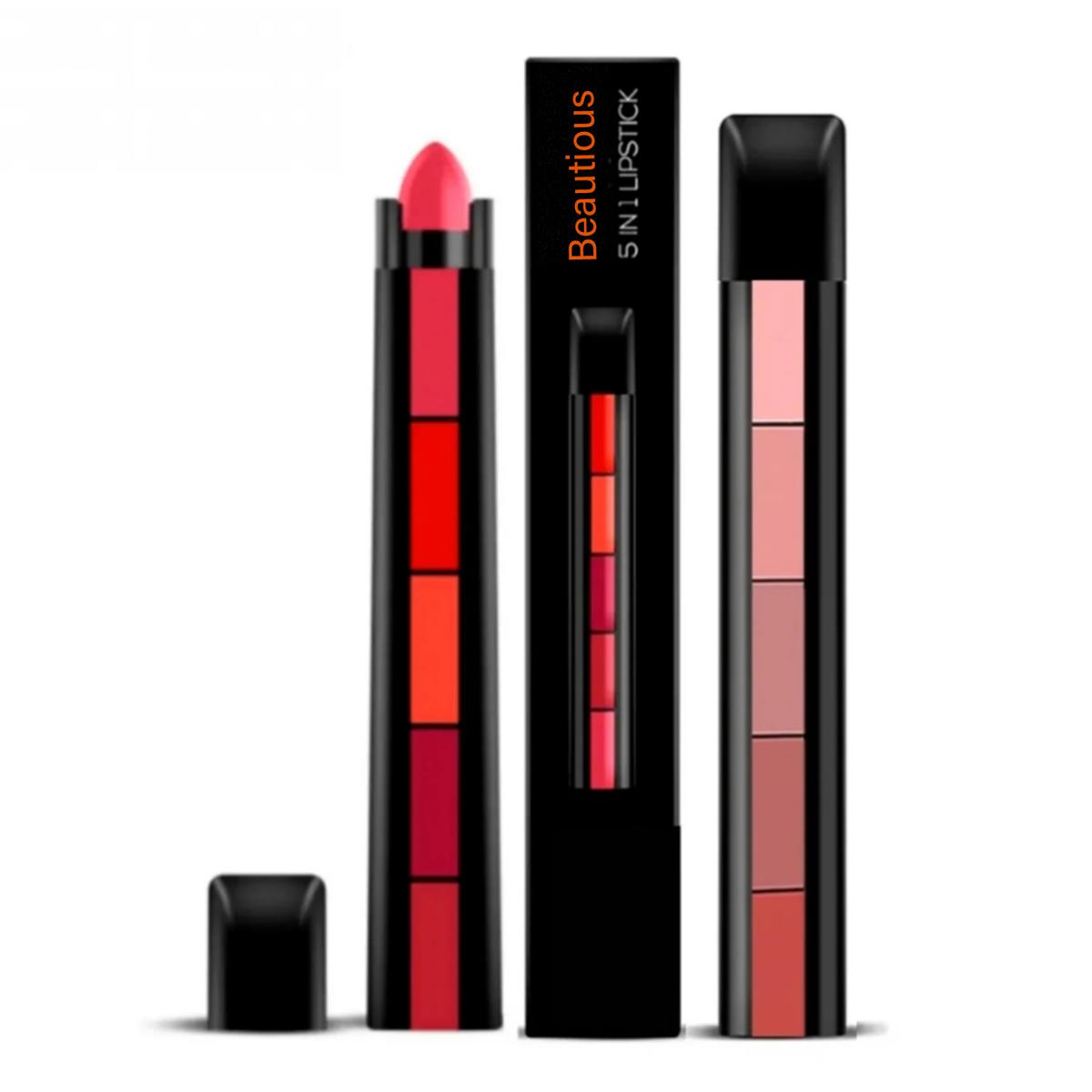 Beautious 5 in 1 lipstick deal - Matte lipstick - Red , brown , Pink lipsticks set