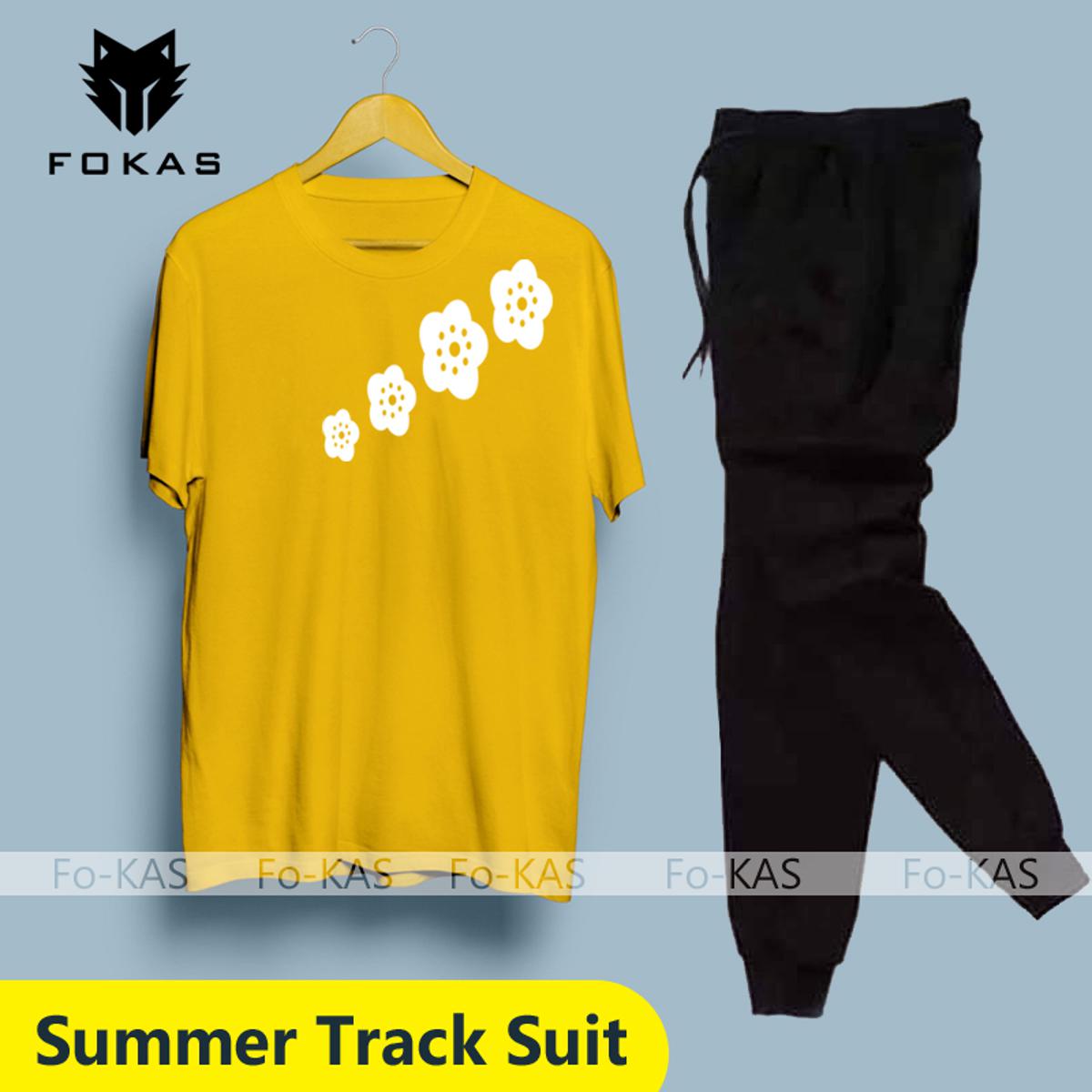 Flowers Printed Summer Tracksuit for _Girls & _Women New Arrival Best Quality Track Suit T-Shirt & Trouser Cotton Jersey _Tik_Tok