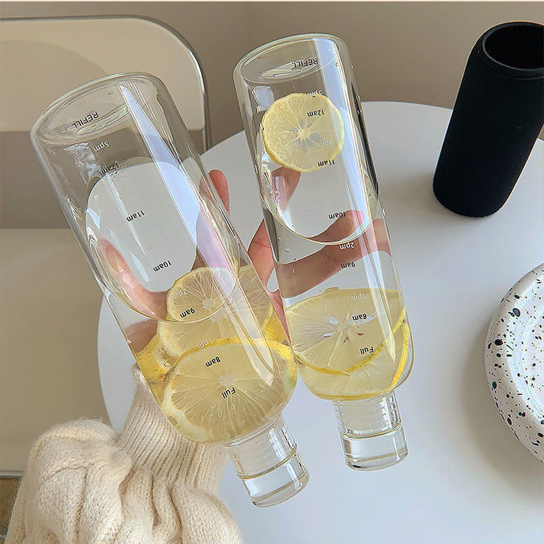 Plastic Water Bottle With Time Marker Leakproof Drink Bottle Drop-Resistant Sport Water Bottles