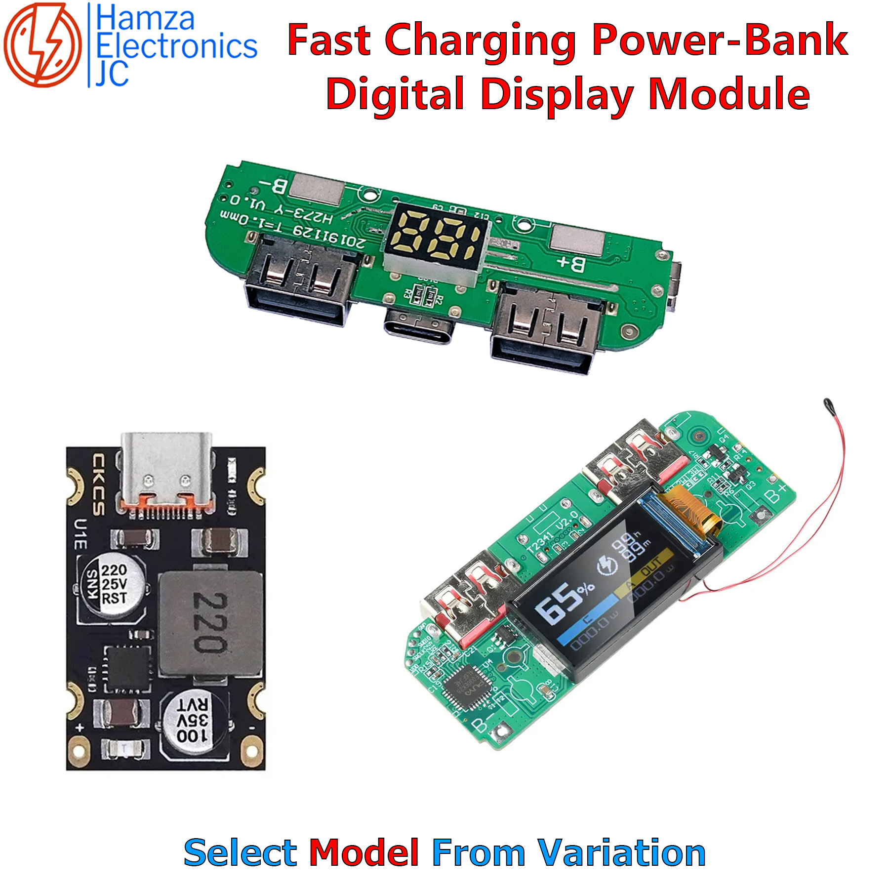 QC4.0 QC3.0 Fast Charging Power Bank Module with LED Display, 3 USB Outputs, 3 Inputs, C-Type Support, 18650 Battery, Temperature & Circuit Protection, 22.5W-65W Output
