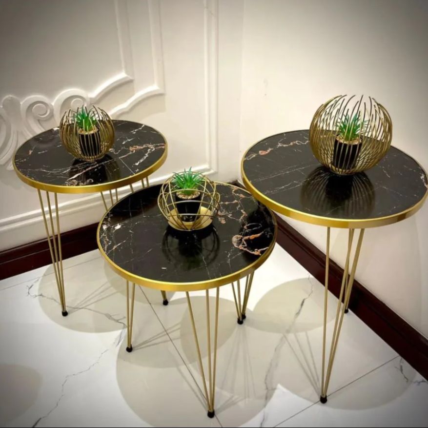 MDF Wood Daisy Nesting Table With Metal Stand - Set of 3 Round table Table - Decoration coffee table - Daisy coffee table - dining table Nesting table set - Side Table Coffee Table - Also Best For Decor - 1 Pc  2 pc  Set Of 3 Coffee Tables - Side Tables