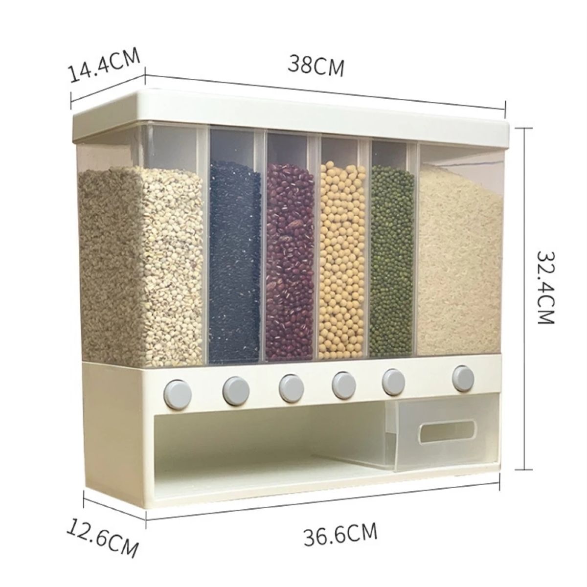 Rack For Rice Wall Mounted Divided Rice and Cereal Dispenser 6 Moisture Proof Plastic ...