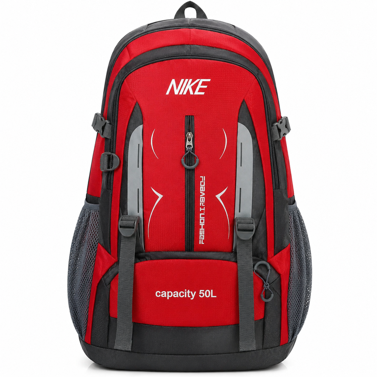 50L Large Capacity Travel Backpack | Hiking Camping Bag | Waterproof Sports Backpack with Chest Strap | Black & Red