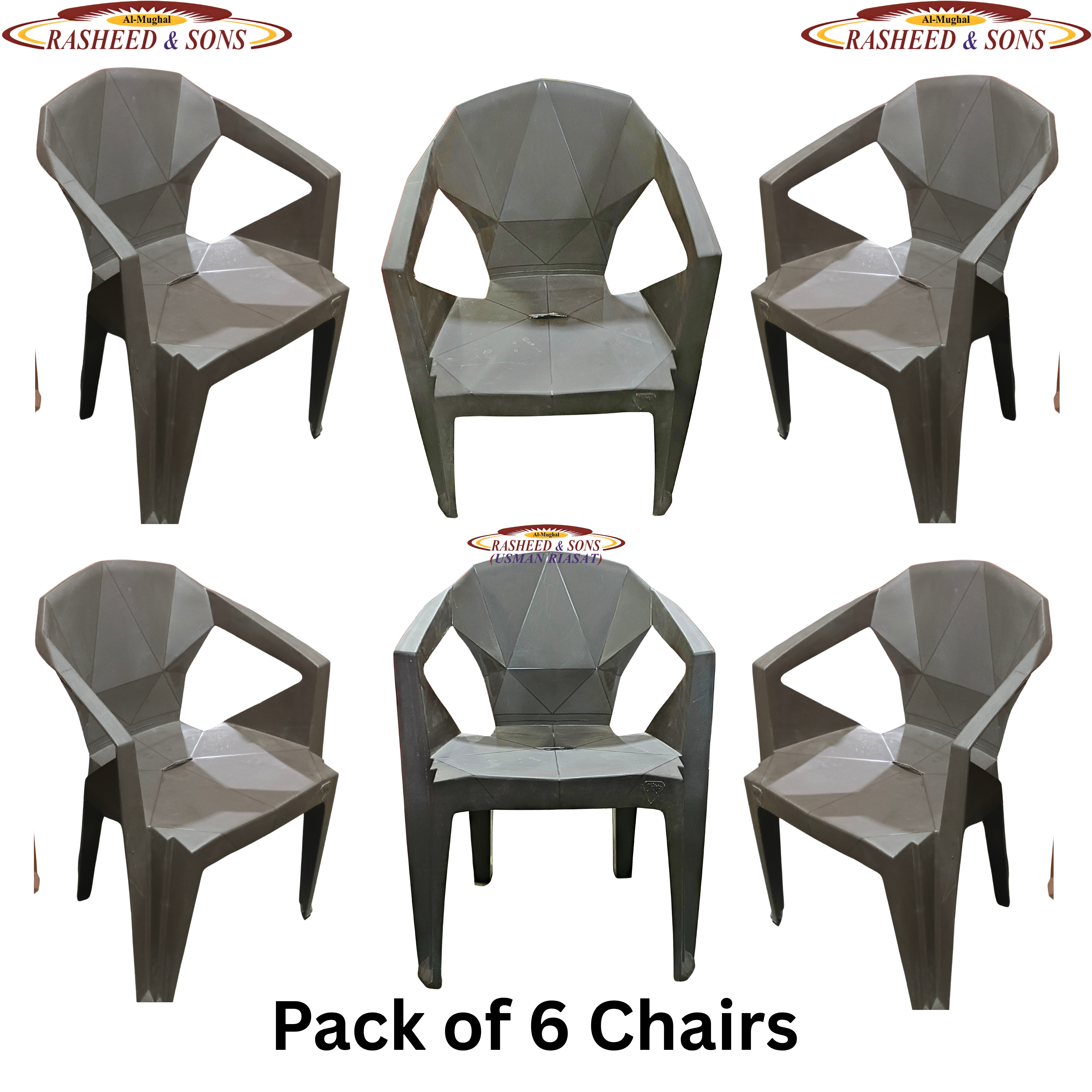 100% Pure Plastic Diamond Chair Set – Garden Patio Balcony Arm Chair – Rasheed & Sons Modern Plastic Chairs – Pack of 1, 2, 4, 6 with Fixed Table or Folding Tabl