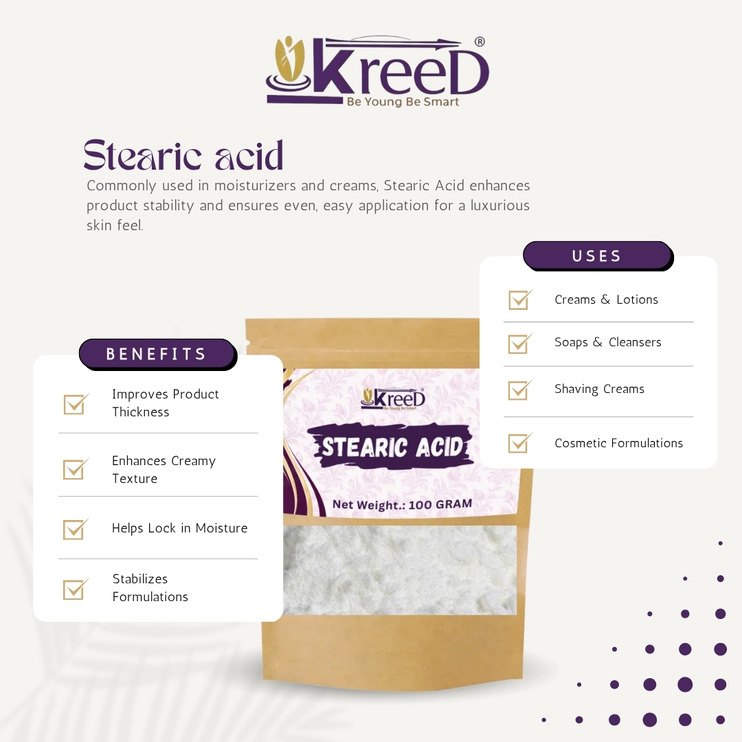 Kreed Stearic Acid Powder for Creams, Lotions, Soap Making & Cosmetic Formulation – 25g, 50g & 100g
