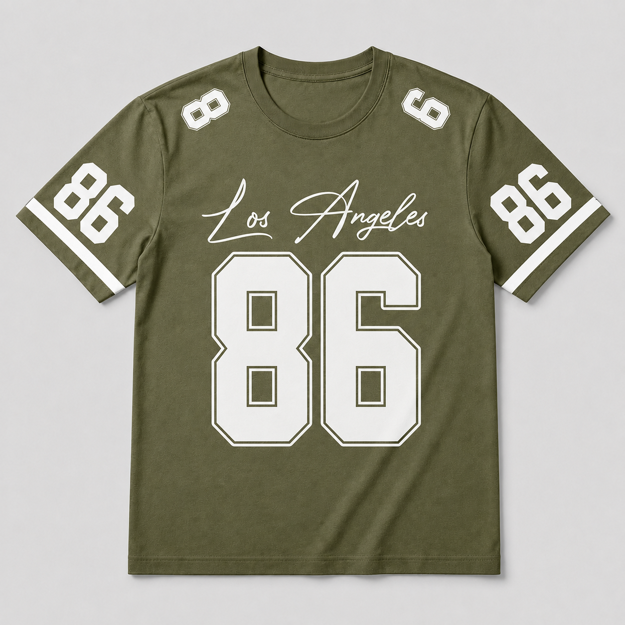 Men’s Olive Green Los Angeles 86 Printed Half Sleeve Oversized T-Shirt