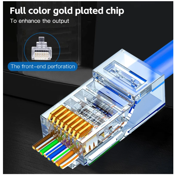 Cat6 RJ45 Connectors, Gold-Plated Gigabit Ethernet Cable Ends, 8P8C Network Modular Plug for Computer Networking, High-Speed Internet Connectivity, Durable & Reliable Performance, Compatible with CAT6 Cables