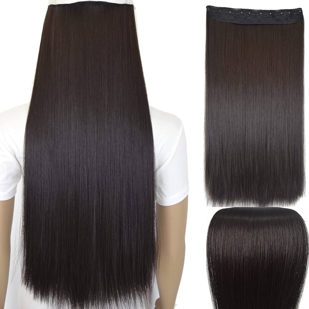 Natural Brown 30 Inch 5 Clips Synthetic Hair Extension Wig Fashion Long Straight Full Hair