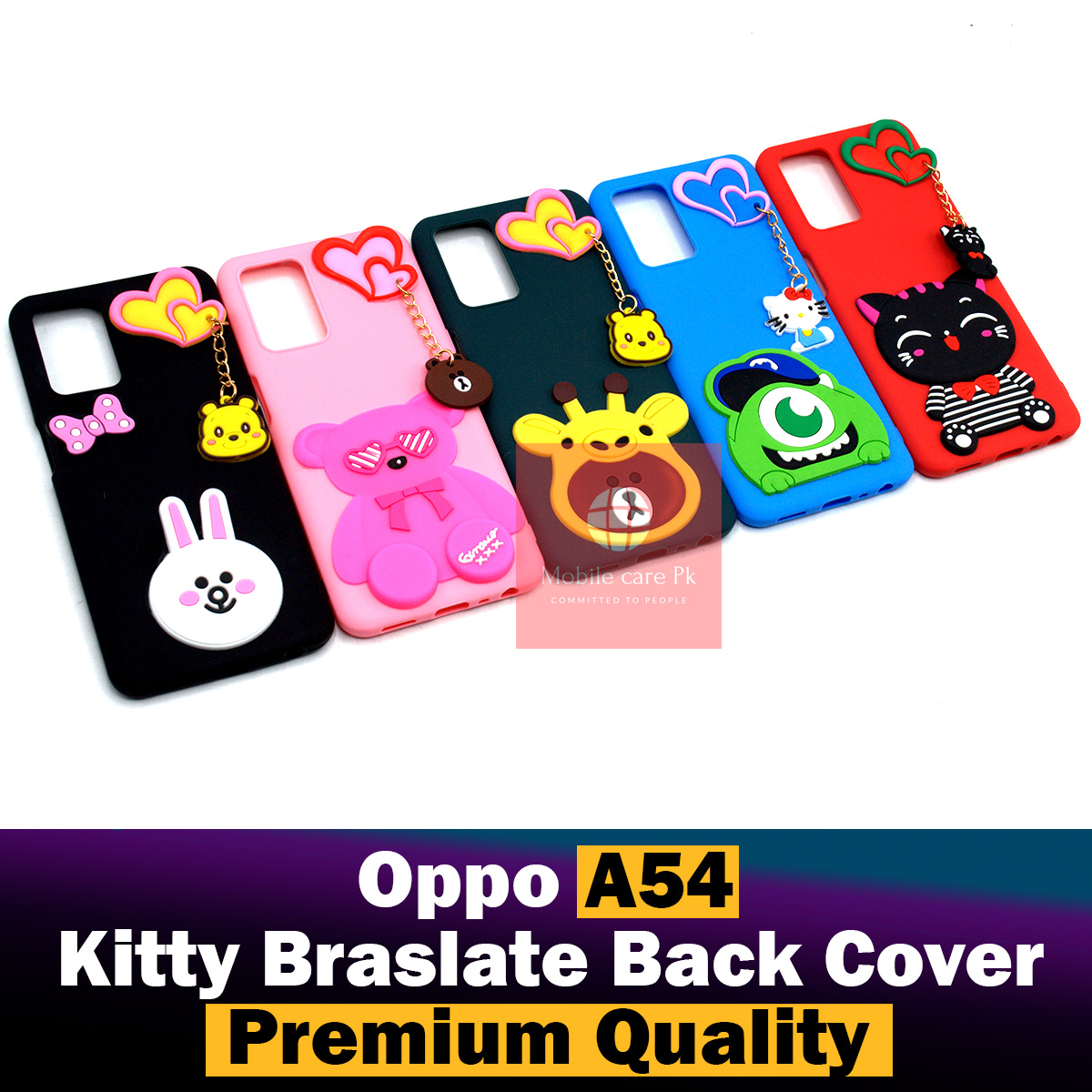 Oppo A54 Back Cover Hello Kitty Braslate Chain Soft A54 Case For
