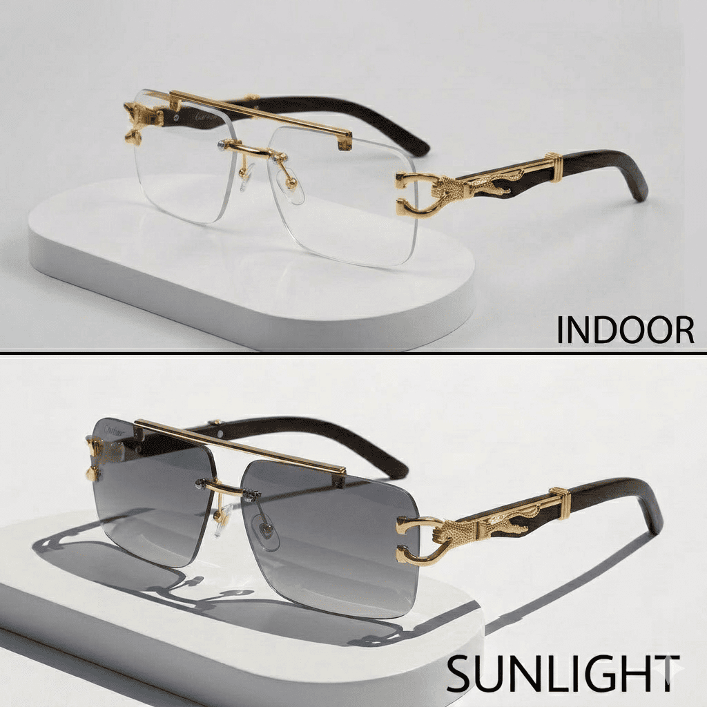 Bestwear.pk Luxury Solar Magic Cheetah Style Transition Sunglasses for Men & Women - All-Season High-Grade Resin Rimless Photochromic Transparent Eyewear Glasses for Girls & Boys - Unisex Frameless Fashion Color Changing Lens Shades for Ladies