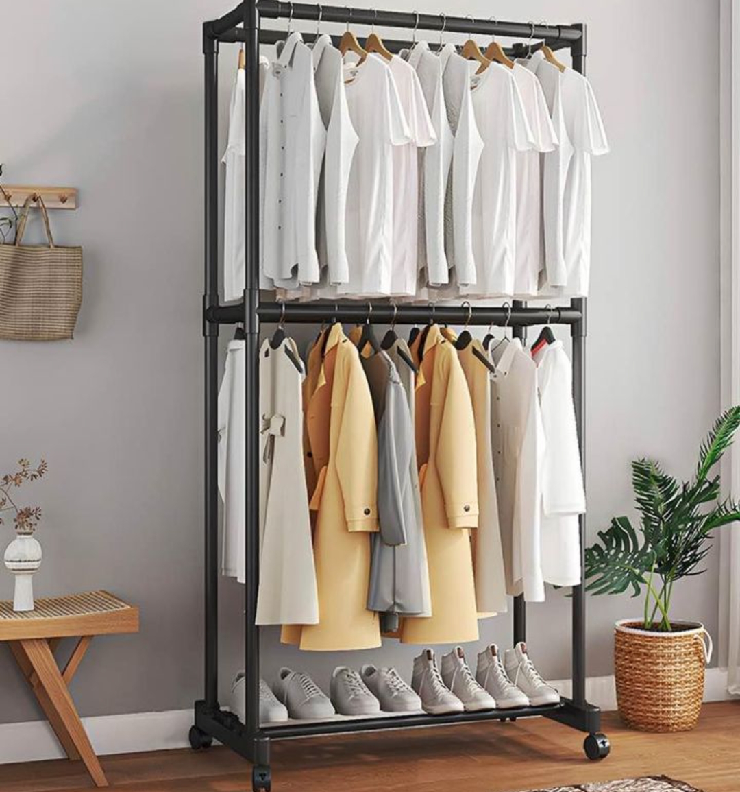 Imported Heavy Duty Iron Cloth Hanger Stand Shoes Rack for Floor Type Clothes Hanging & Drying purpose for Laundry & Bedroom