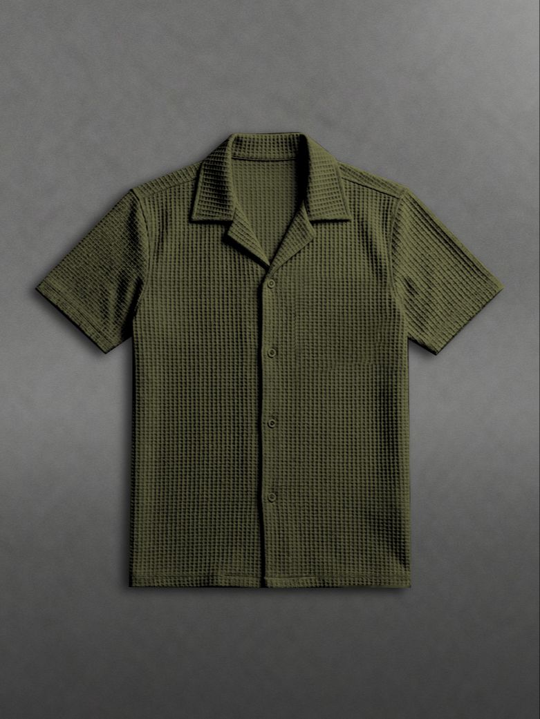 Soliches - Olive Waffle Knitted Shirt for Men