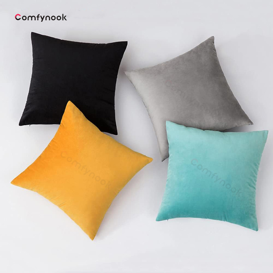 Plain Luxury Velvet Cushion Cover Front Velvet Smooth Silk Back Fabric with Side Zip Soft Cushion Covers for Spring Sofa, Living Room, Couch, Bed, Home Decor | Cushion |-16"x16"Inch By Comfynook